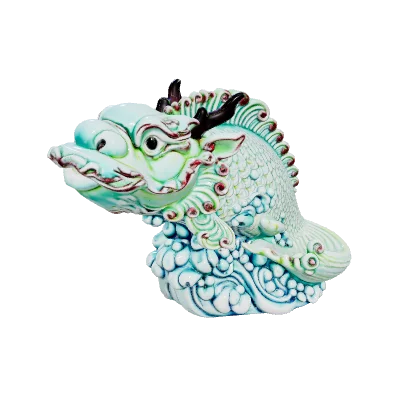 中国 三彩魚置物　f2220733 Aoyu Leaping Wave · Oriental Figurines